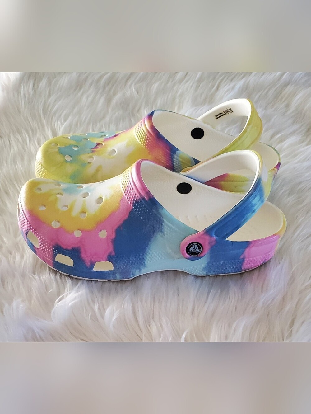 Crocs Classic Tie-Dye Graphic Clogs Rainbow Pastel Comfort Slip-On Shoes Size 10